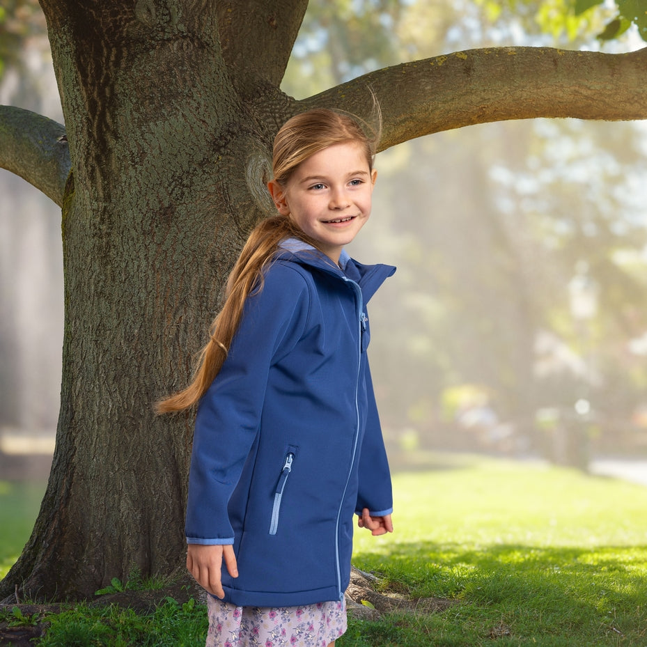 Brennagh Girls Longer Length Softshell Jacket in Blue Tone