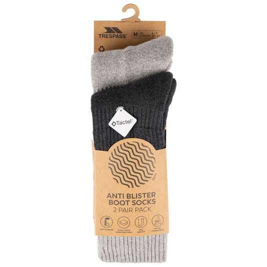 Hitched Mens Hiking Socks 2 Pack in Black / Grey Marl