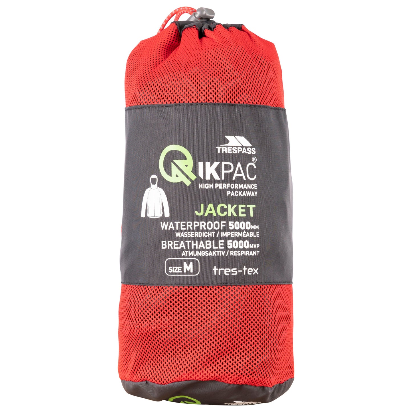 Qikpac X Adults Unisex Unpadded Waterproof Packaway Jacket in Black with Red