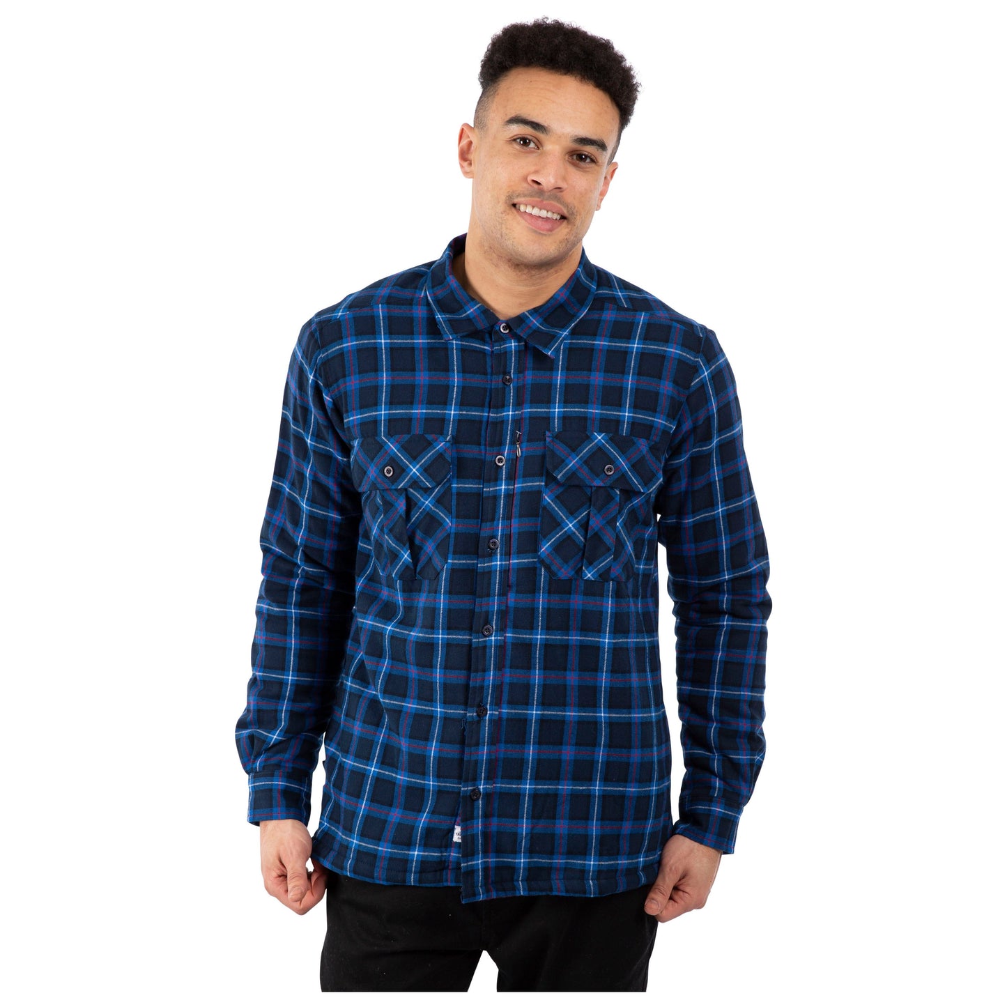 Rapeseed Men's Check Shirt with Sherpa Lining in Dark Blue Check