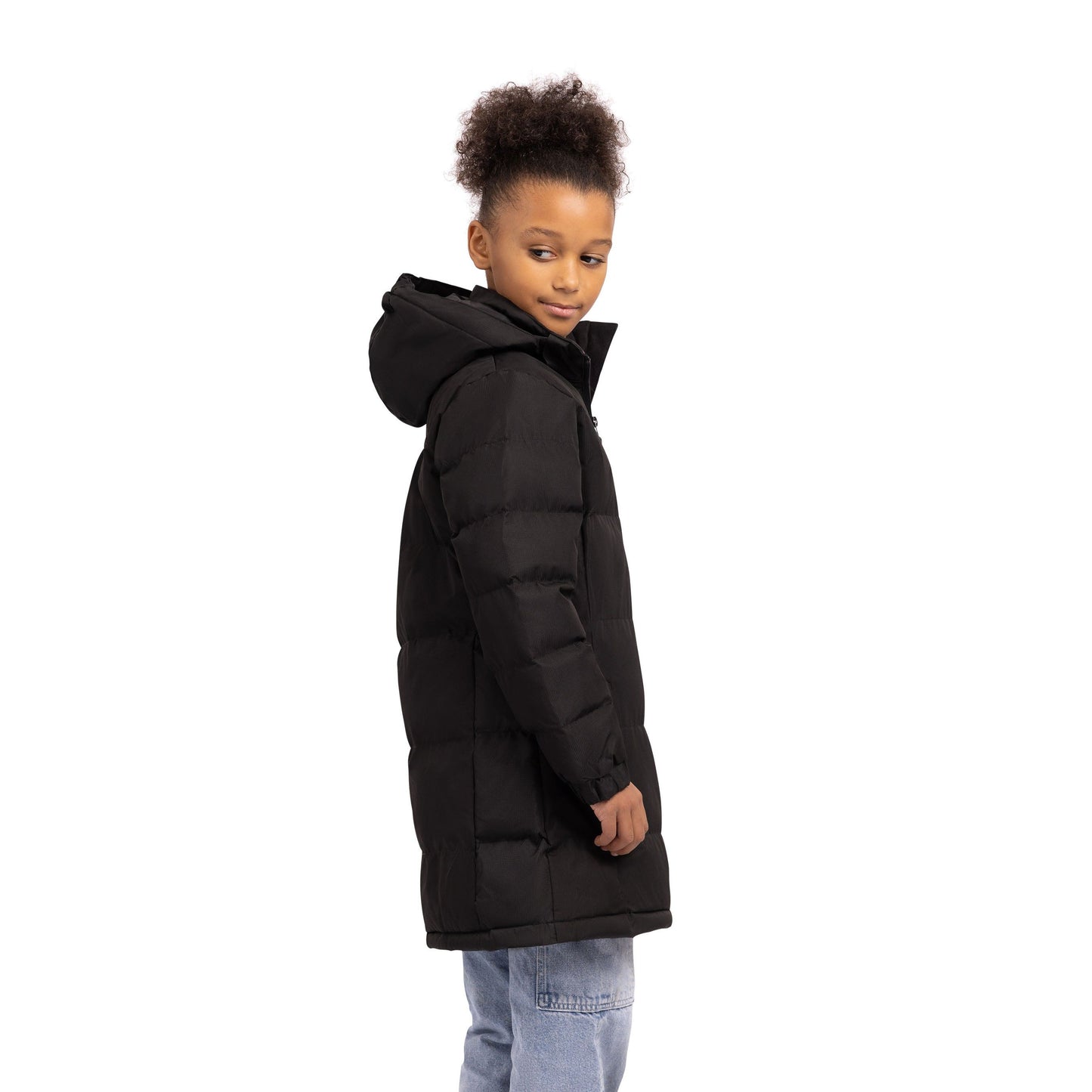 Tiffy Girls Padded Longer Length Waterproof Casual Jacket in Black