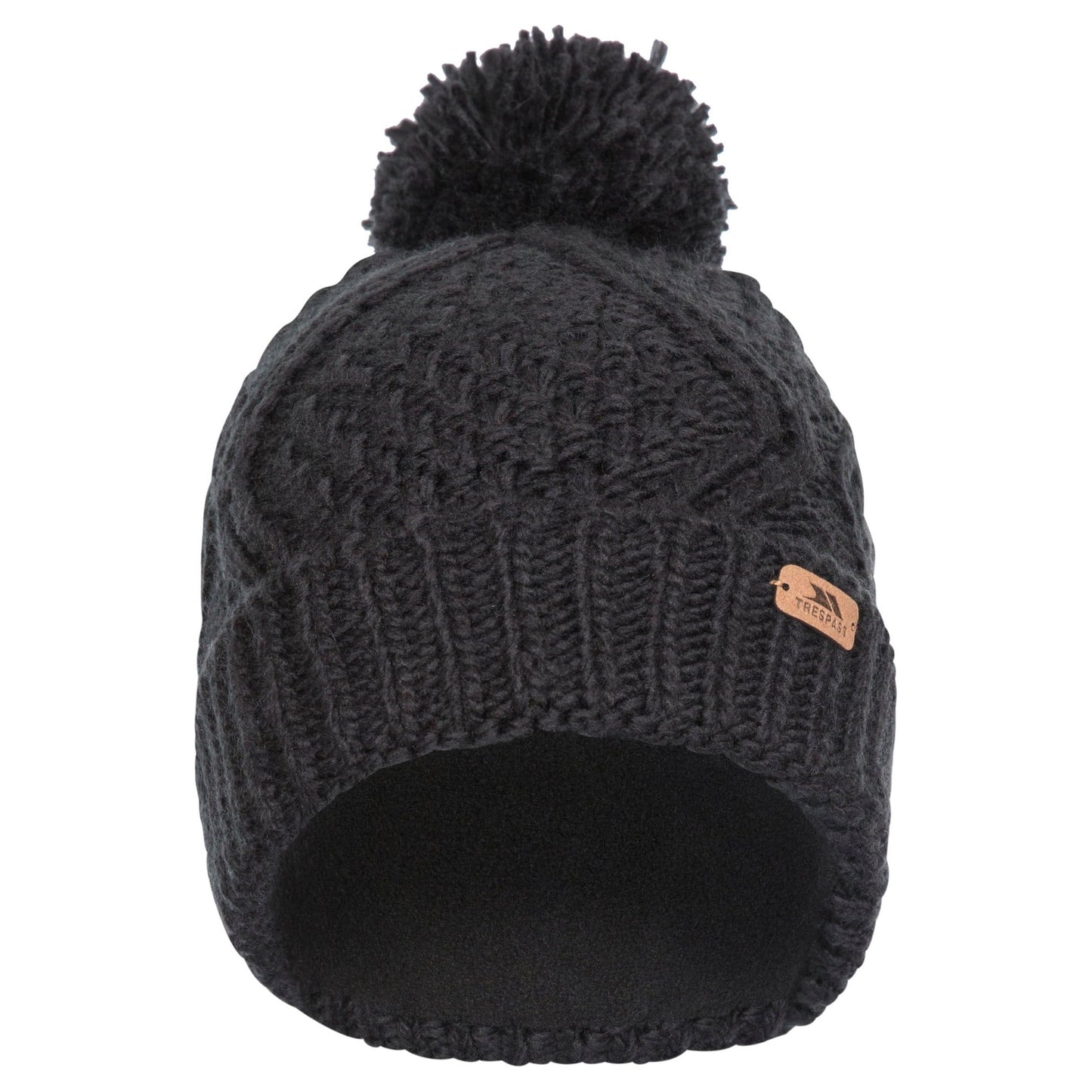 Zyra Women's Knitted Bobble Hat in Black with Fleece Lining