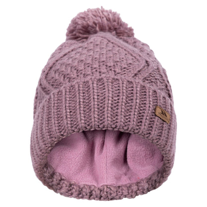 Zyra Women's Knitted Bobble Hat in Rose Tone with Fleece Lining