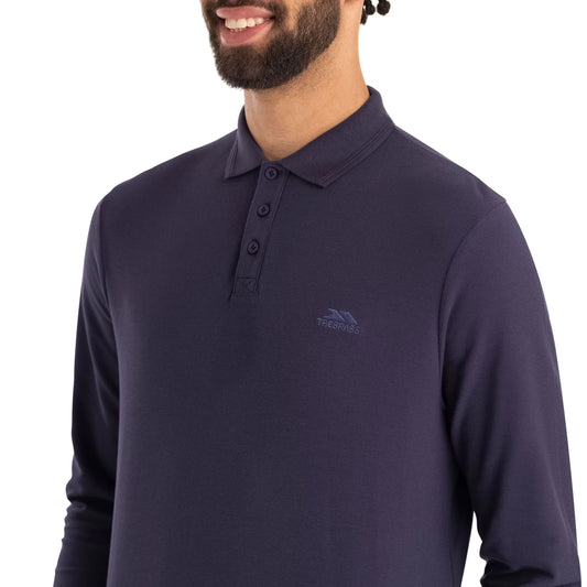 Leblanc Mens Long Sleeve Polo Shirt in Navy