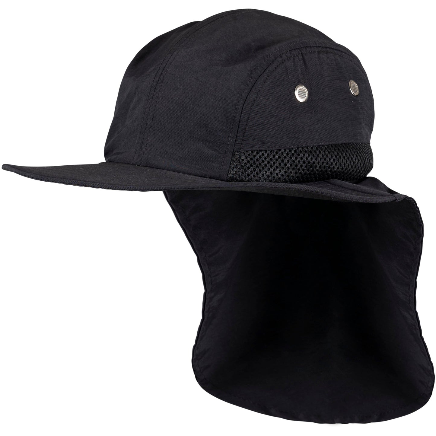 Caspian Unisex Wide Brim Cap with Neck Covering in Black