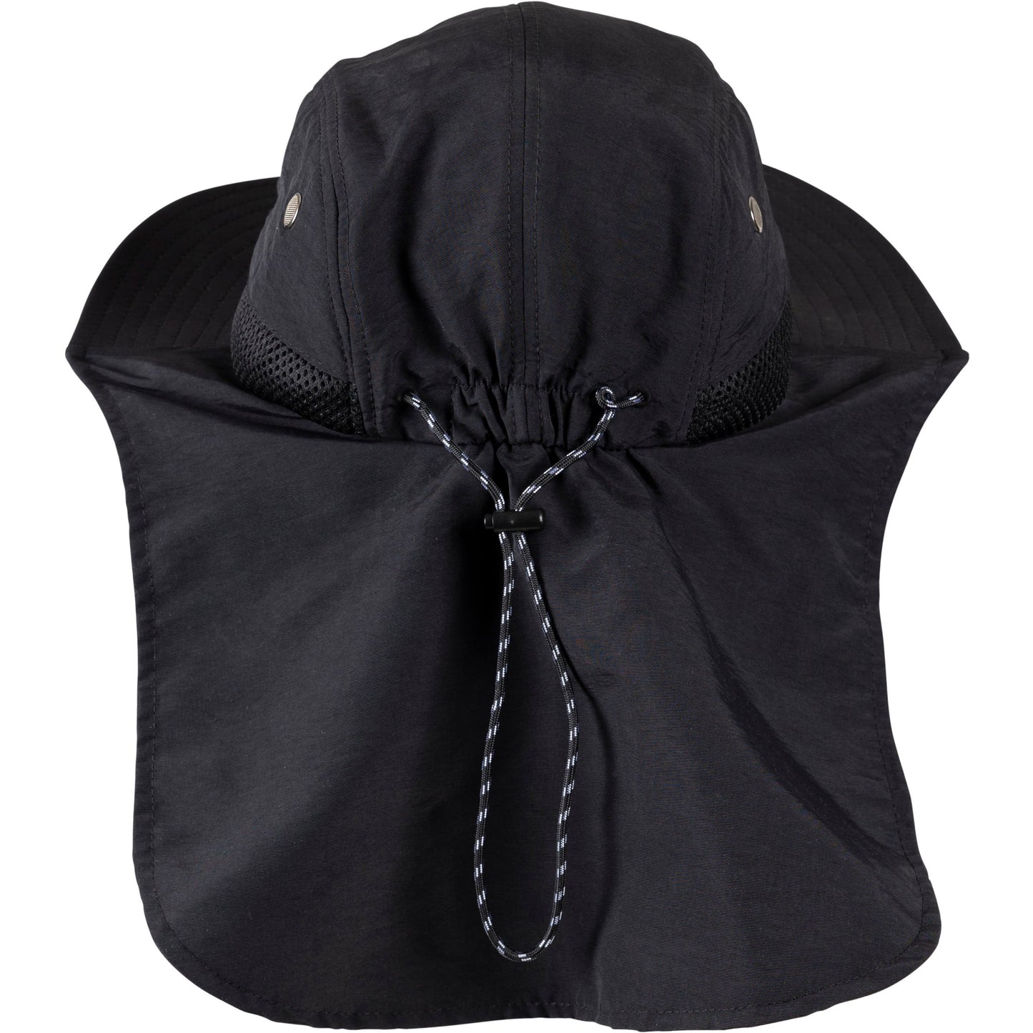 Caspian Unisex Wide Brim Cap with Neck Covering in Black