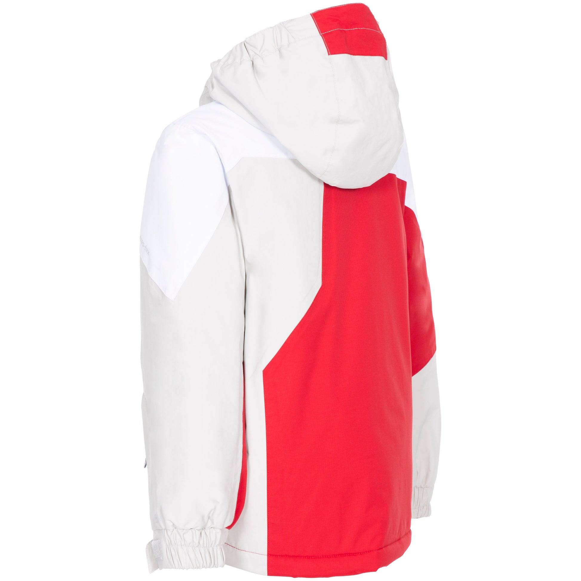 Back of red and white ski jacket curious from trespass ireland