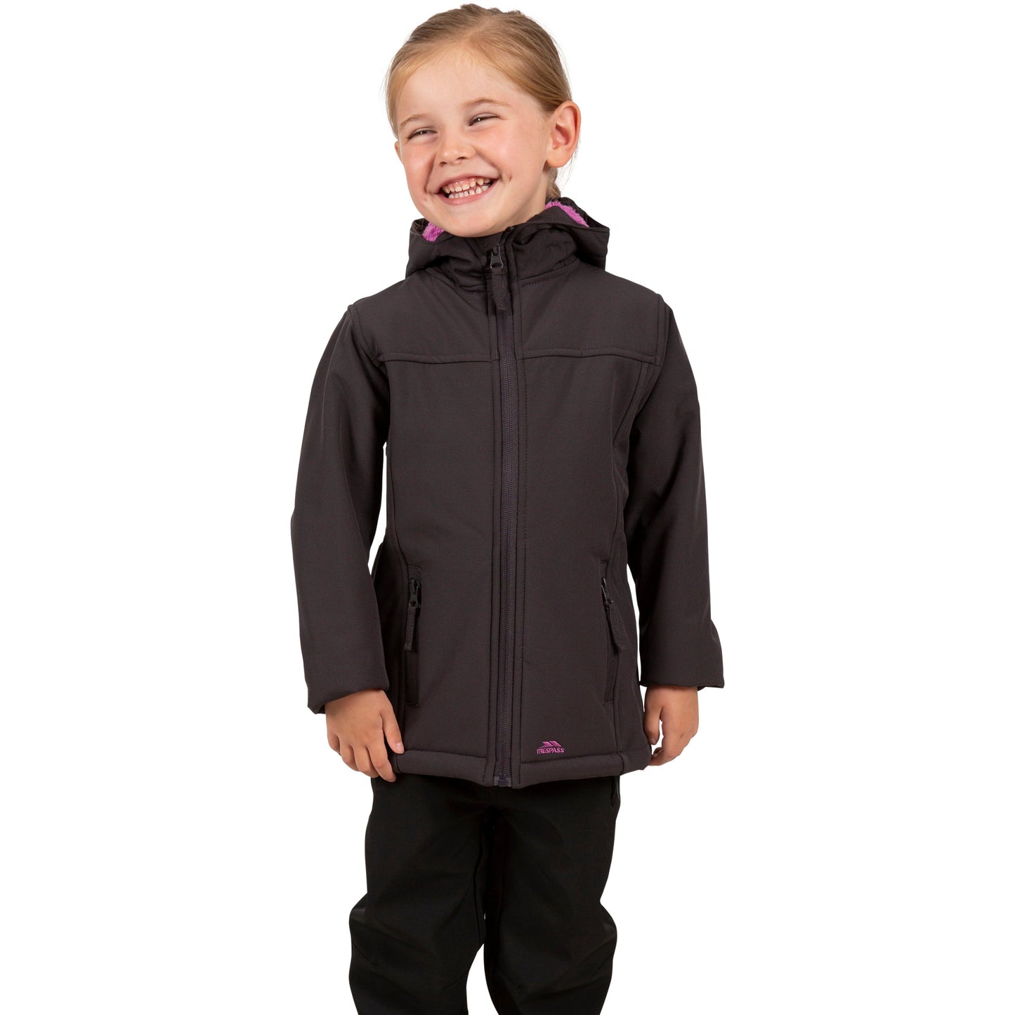 Kristen Girls' Long Hooded Softshell Jacket in Dark Grey