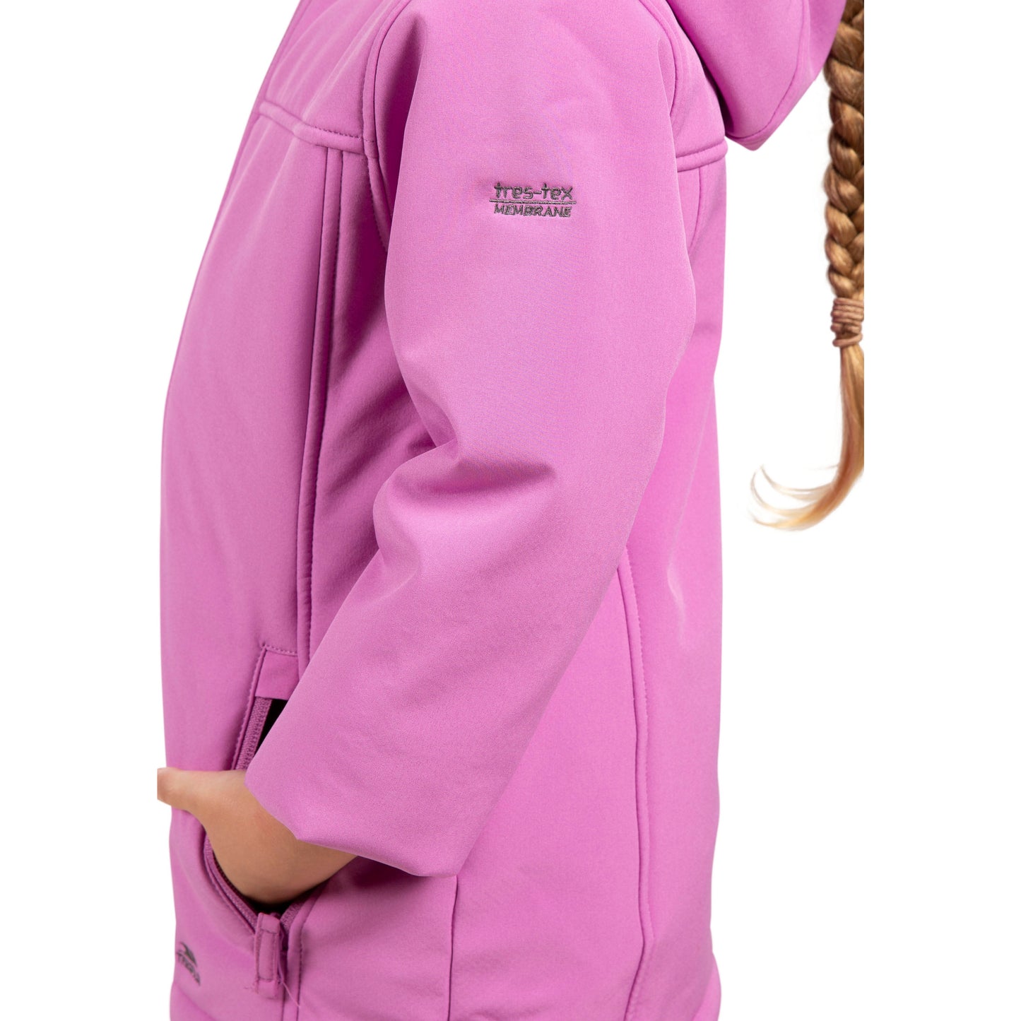 Kristen Girls' Long Hooded Softshell Jacket in Deep Pink