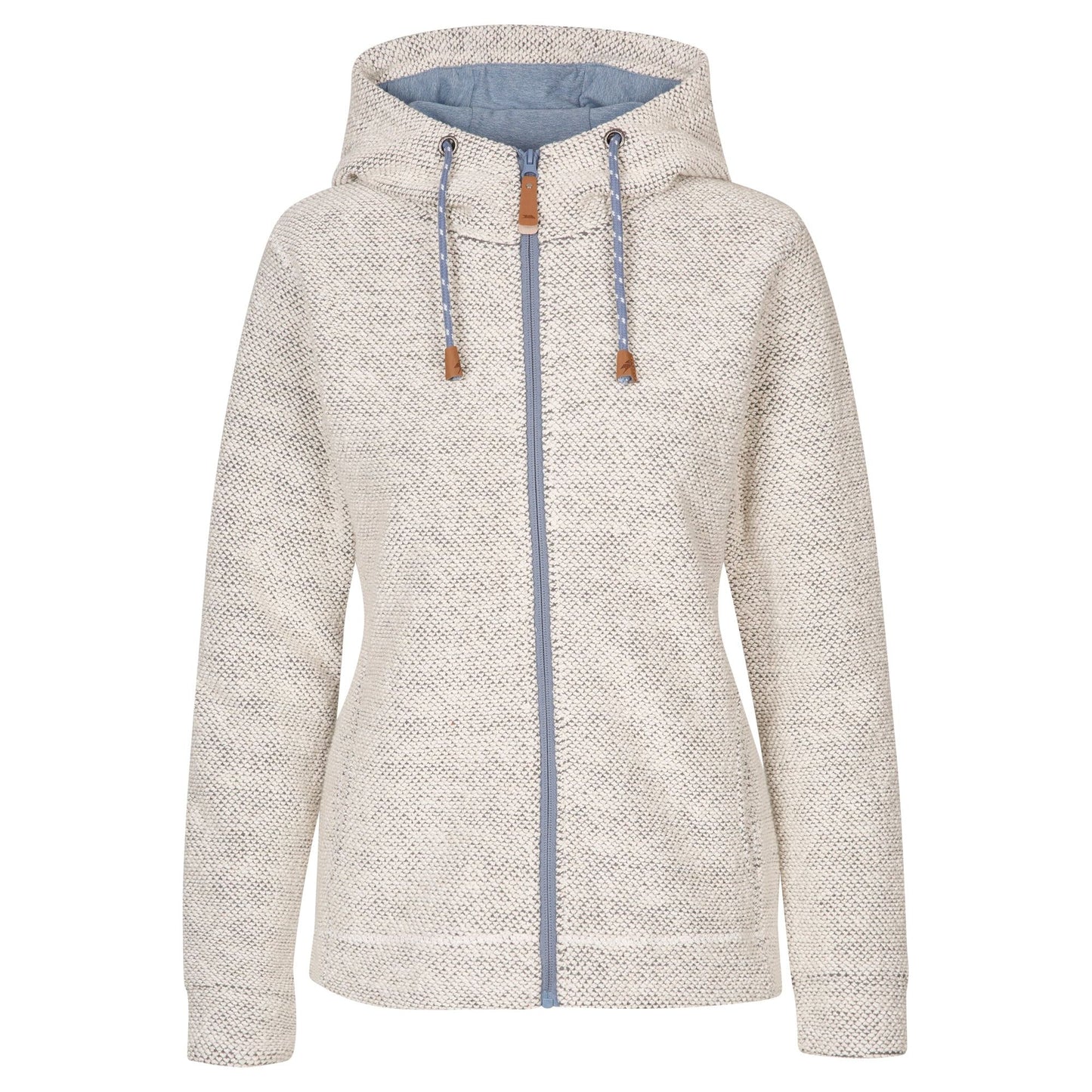 Ronee Women's Full Zip Knitted Hoodie in Off White Denim Blue