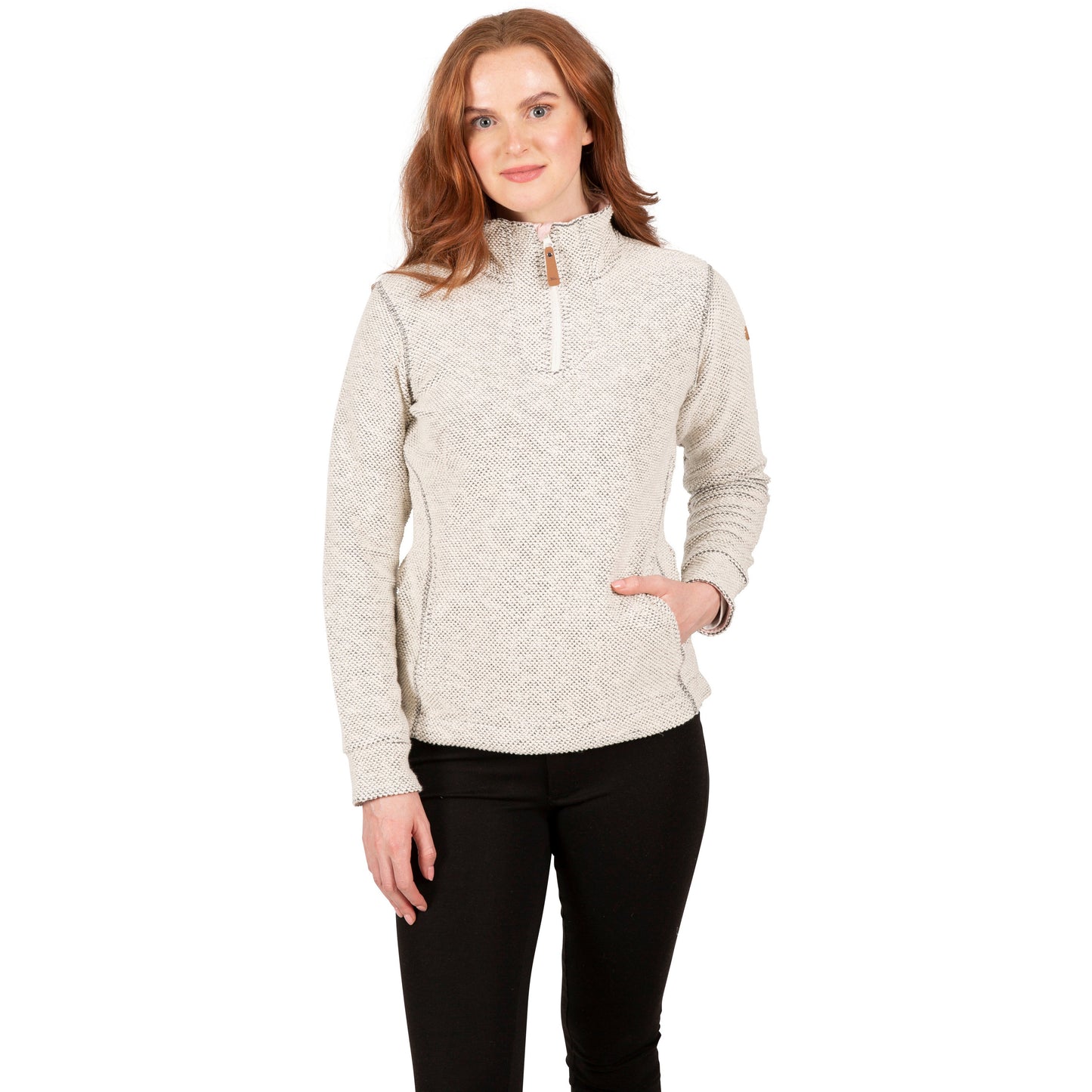 Ronette Women's 1/2 Zip Neck Fleece Sweater in Off White