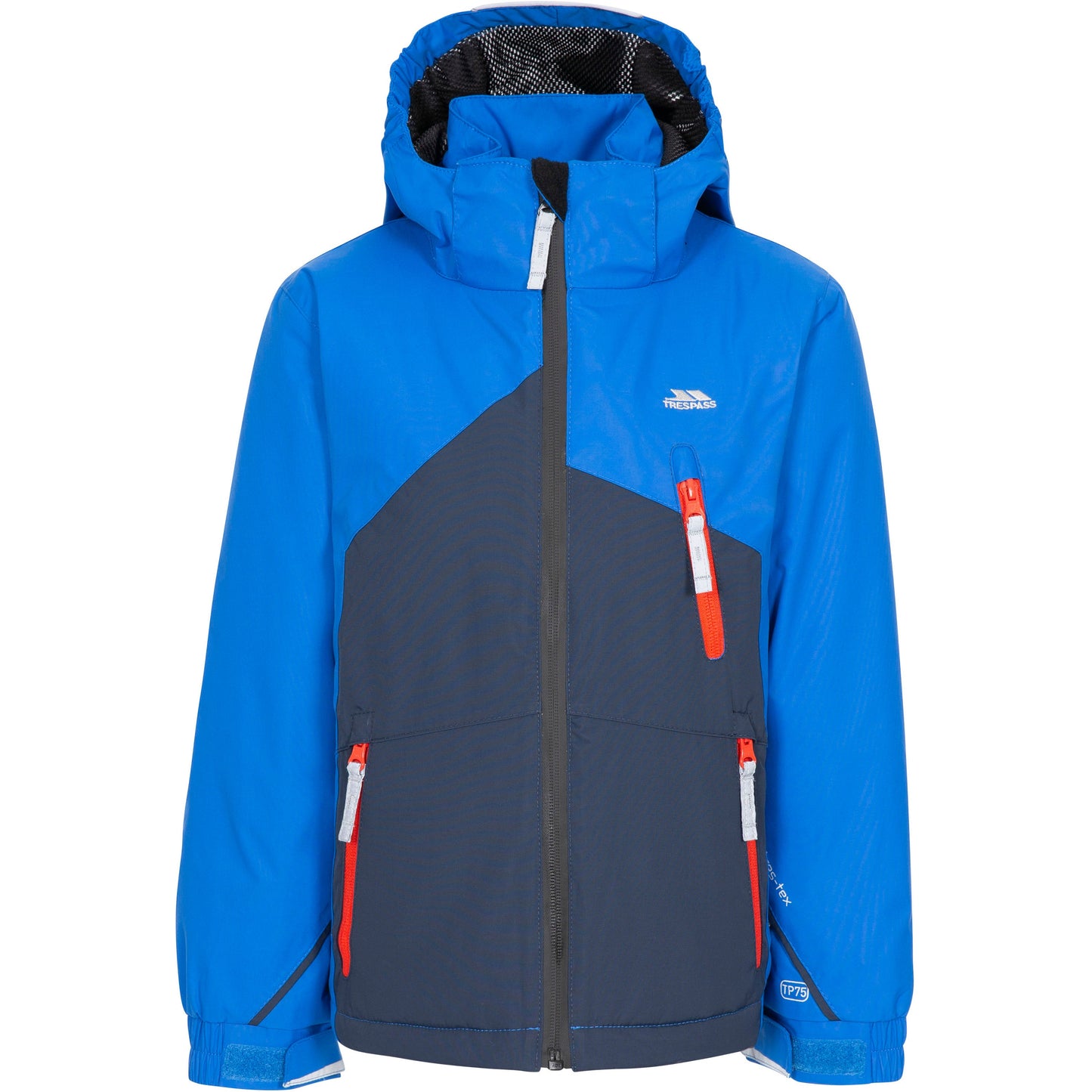 Front of blue and navy boys trespass ski jacket