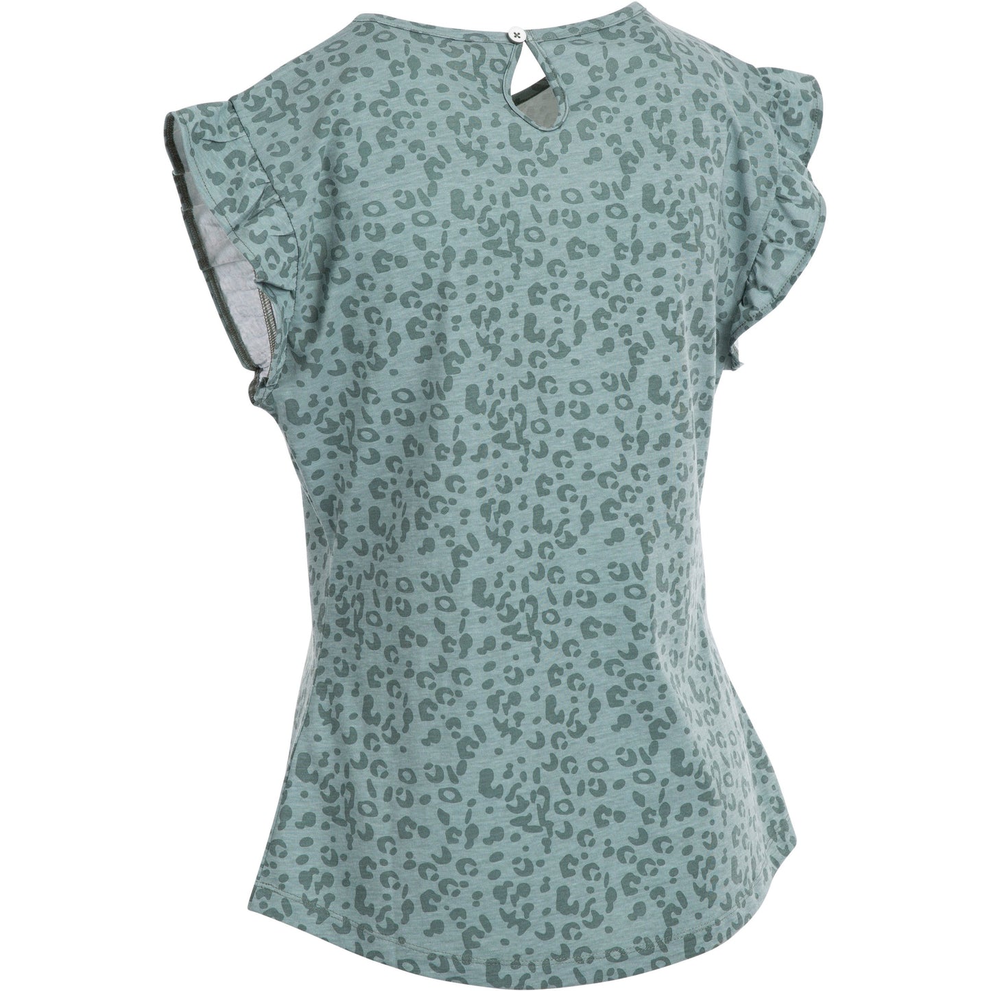 Tulissa Women's Short Sleeve Ruffle top in Teal Animal Print