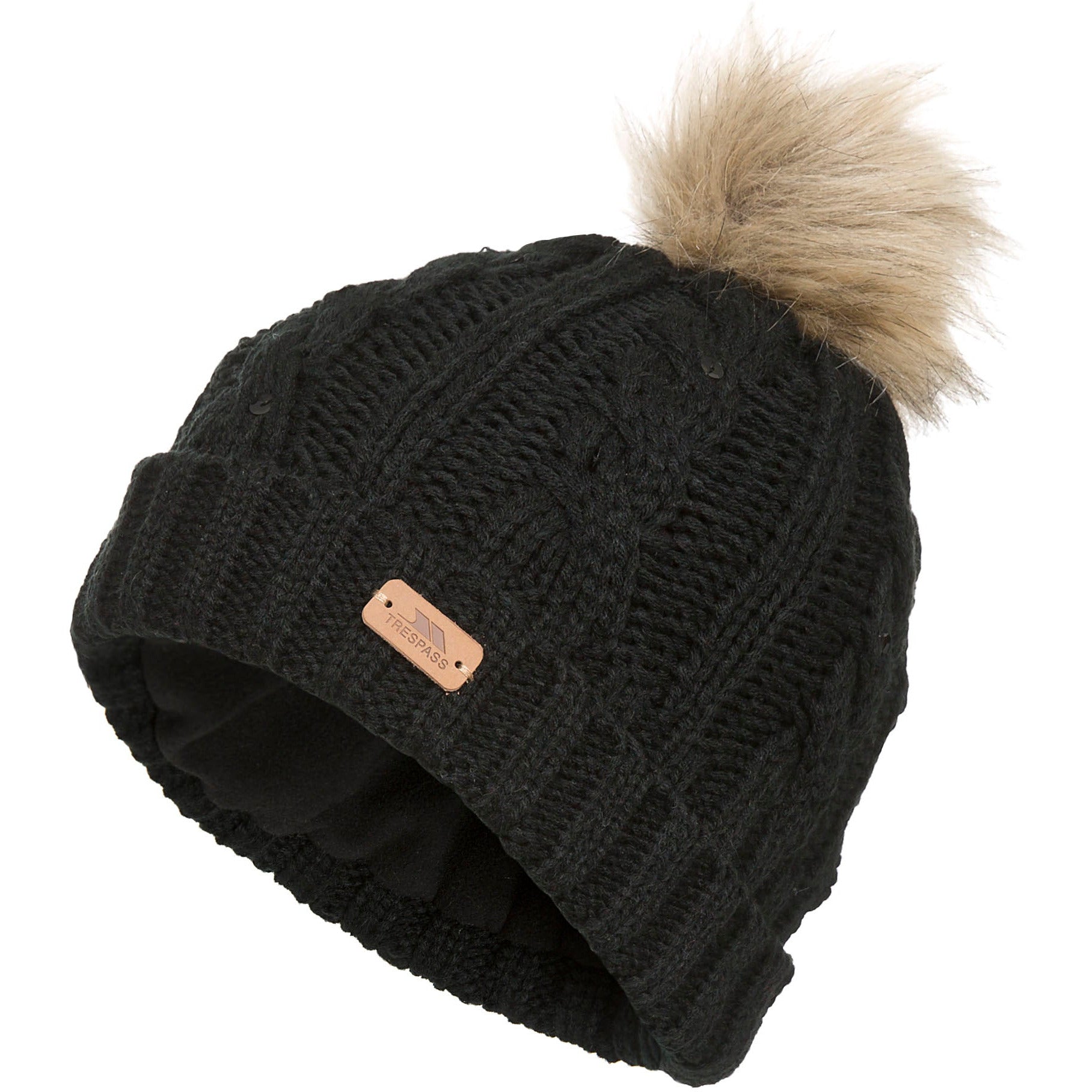 Bobble Hat Womens Black Beanie With Pom Cortina Bobble Hat (Black