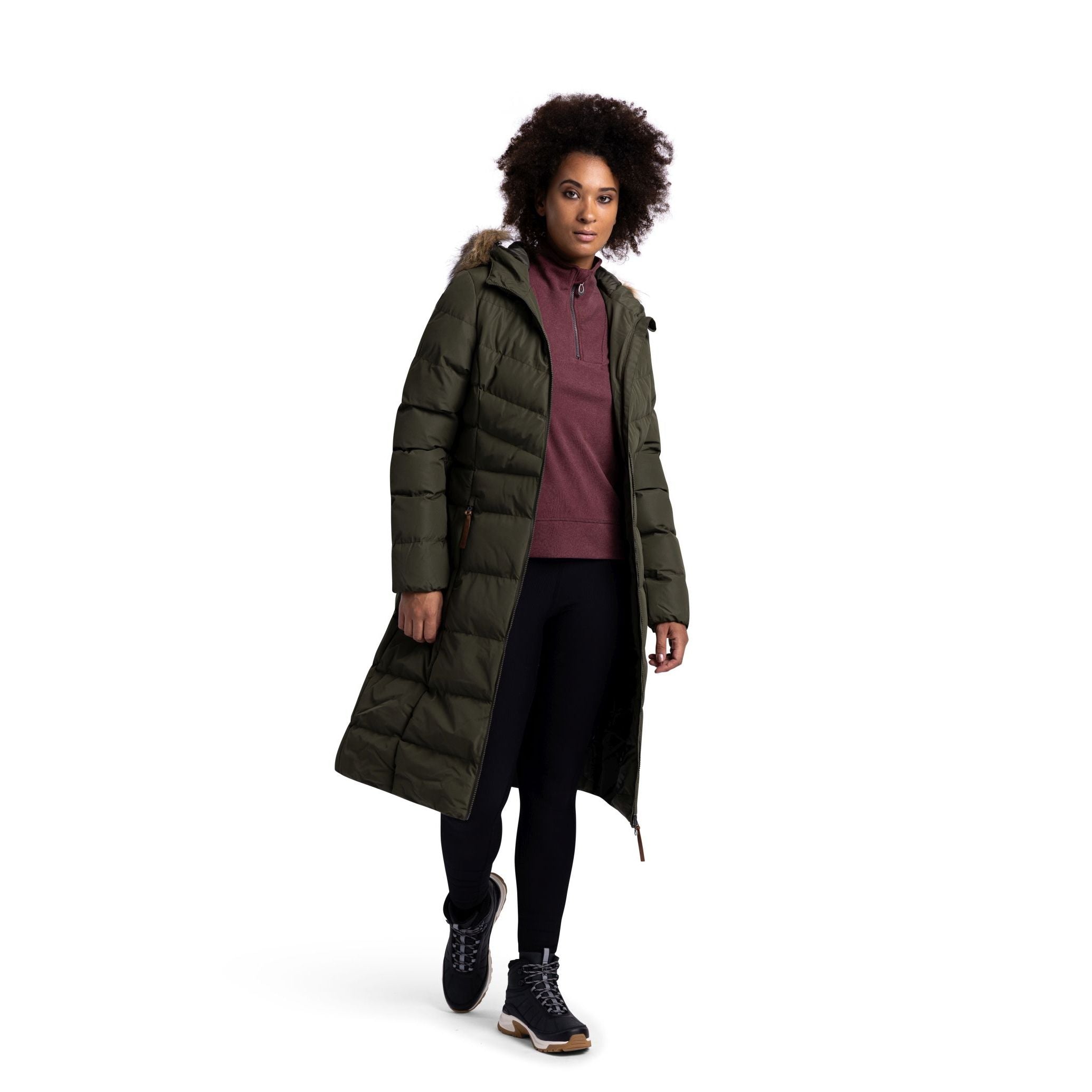 Audrey Women's Quilted Padded Long Jacket in Dark Vine