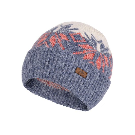 Edur Women's Knitted Beanie Hat in Blue Marl