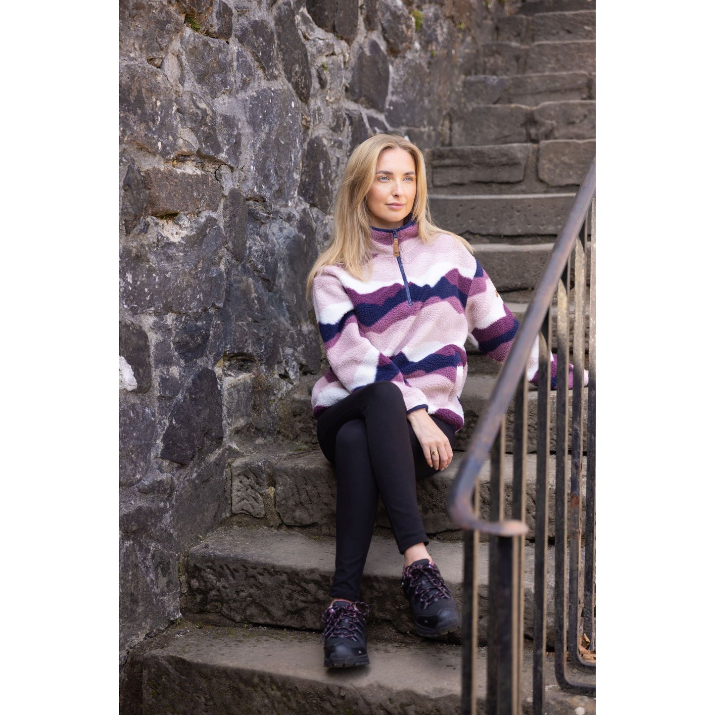 Ovie Womens 1/2 Zip Sherpa Fleece Top in Mountain Print