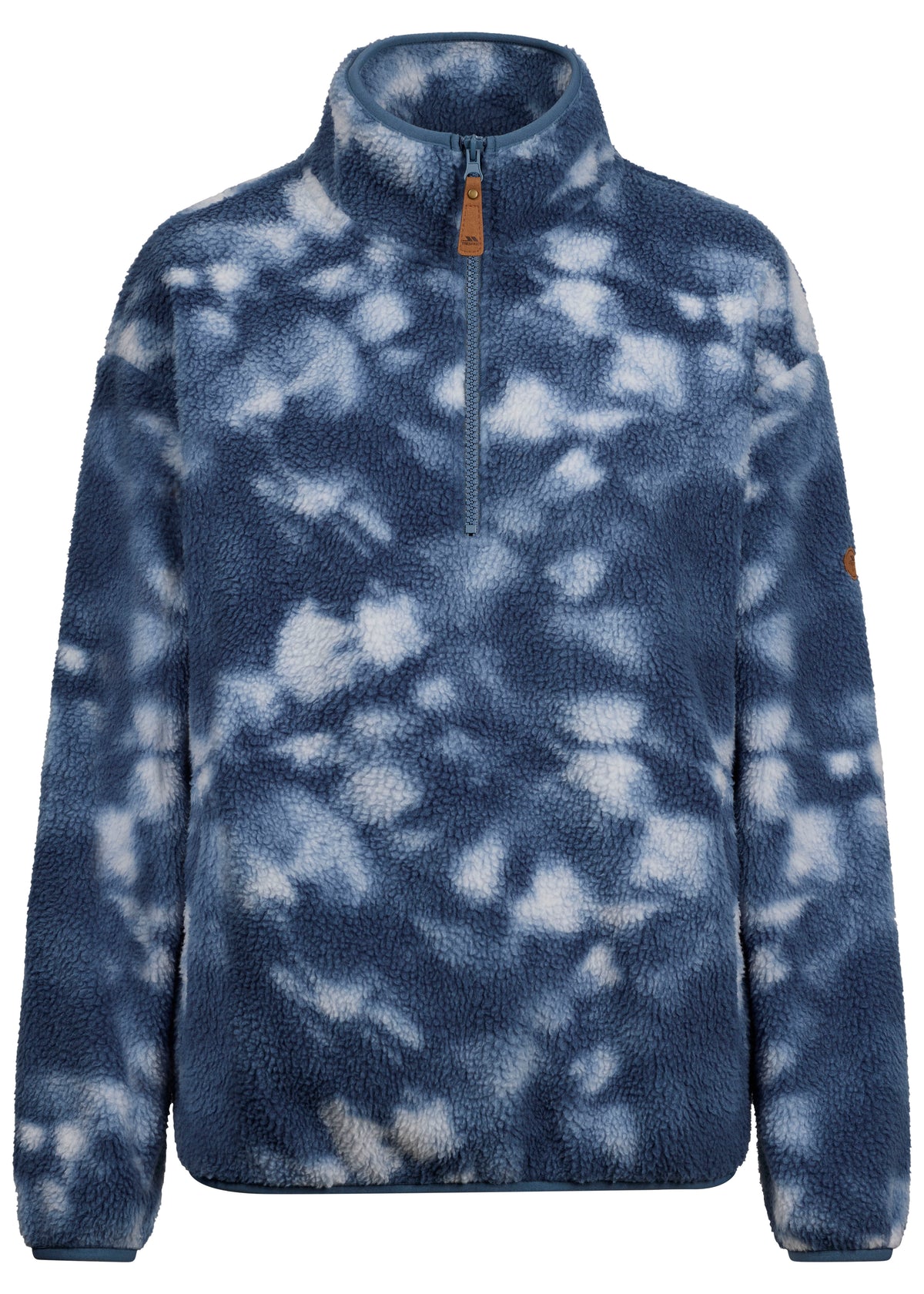 Ovie Womens 1/2 Zip Sherpa Fleece Top in Stone Blue Print