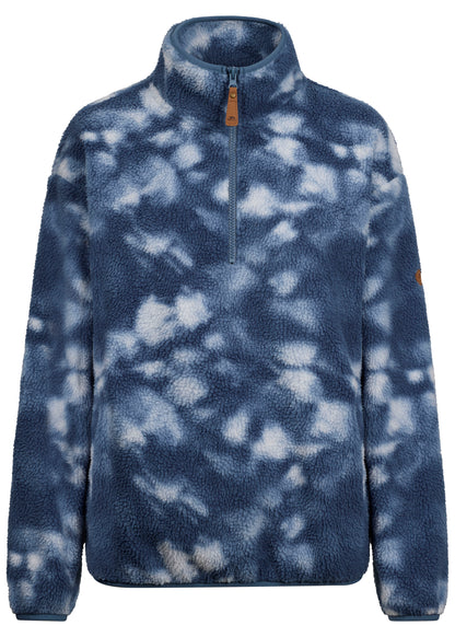 Ovie Womens 1/2 Zip Sherpa Fleece Top in Stone Blue Print