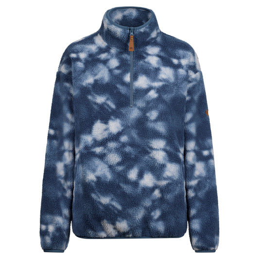 Ovie Womens 1/2 Zip Sherpa Fleece Top in Stone Blue Print