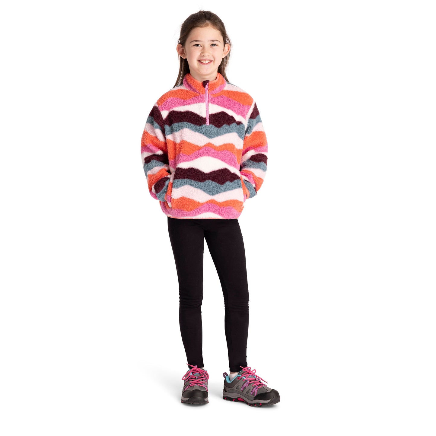 Ovie Kids Sherpa 1/2 Zip Fleece in Pink Mountain Print