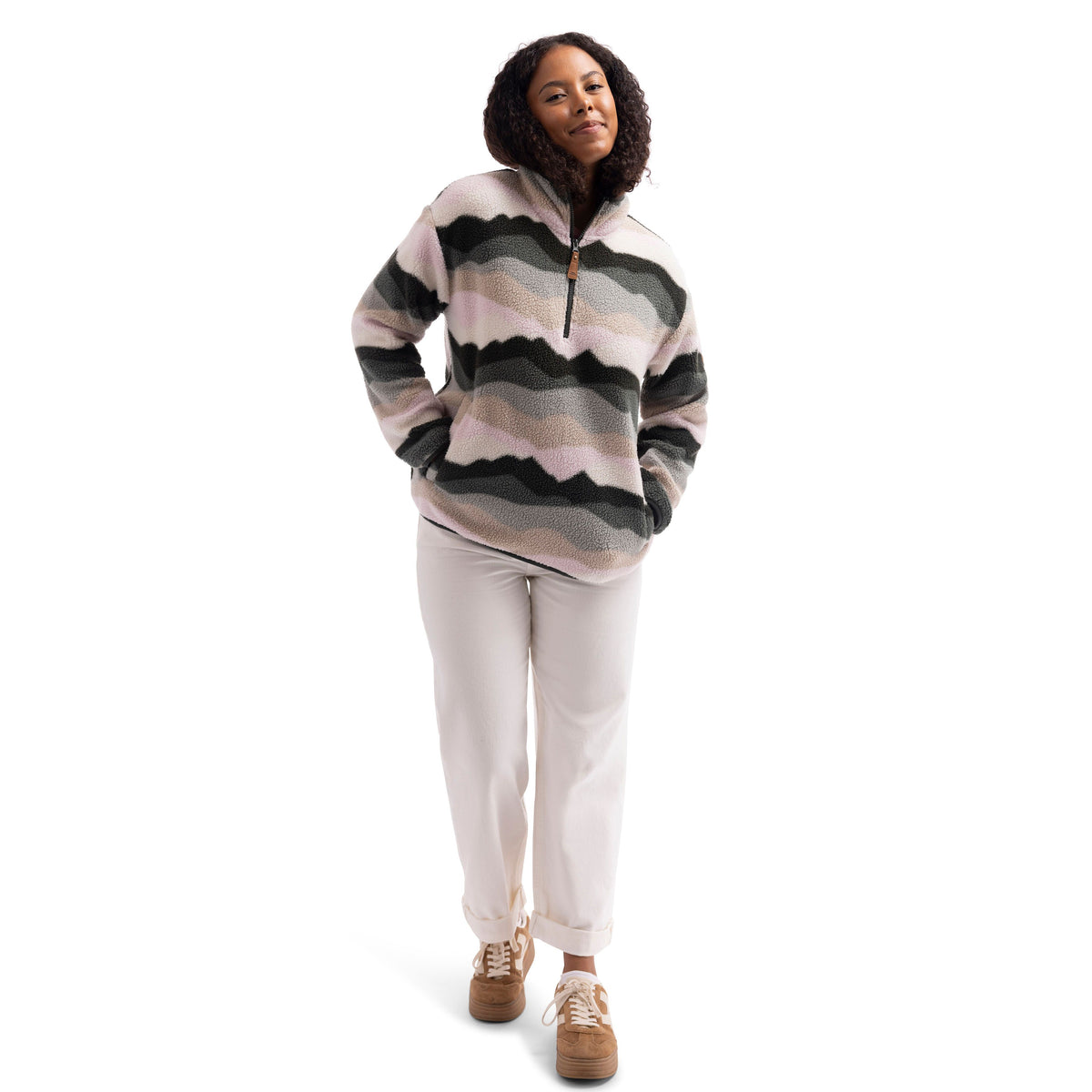 Ovie Womens 1/2 Zip Sherpa Fleece Top in Sage Mountain Print