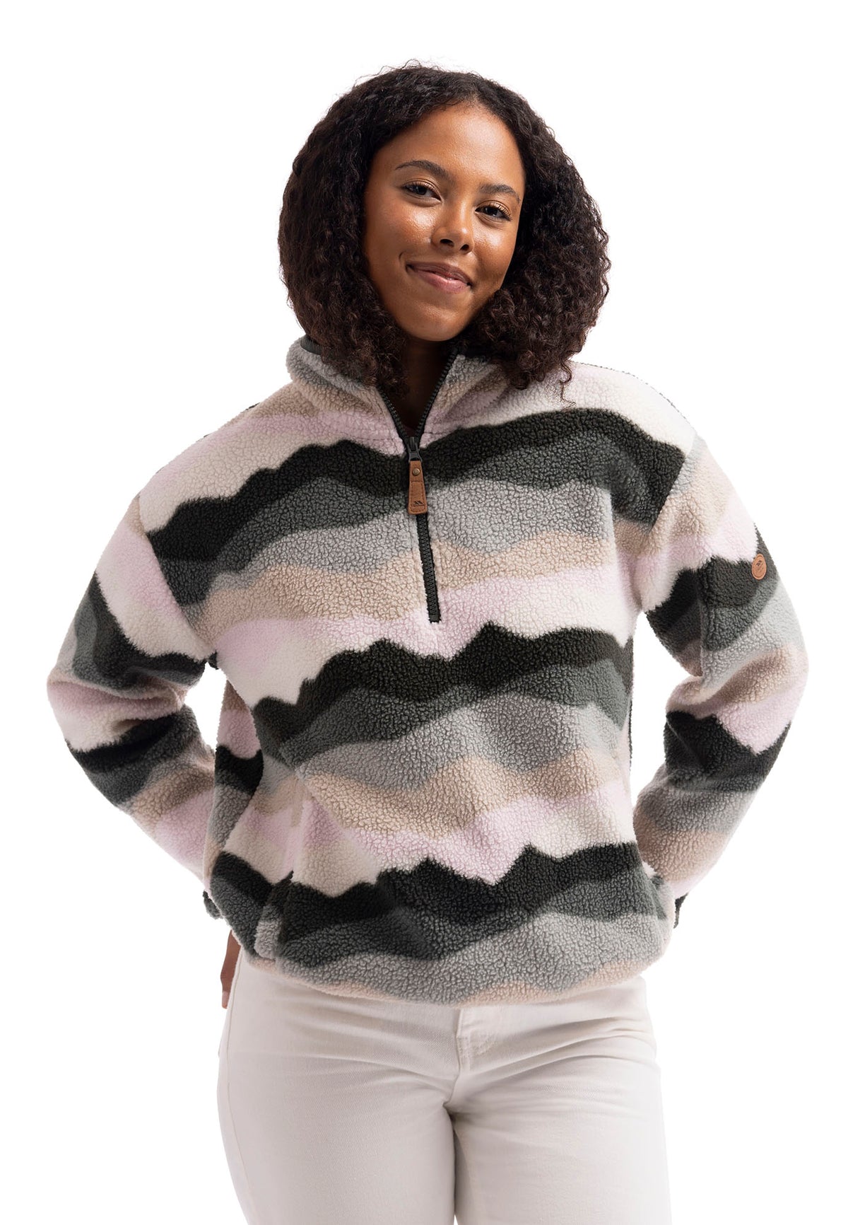 Ovie Womens 1/2 Zip Sherpa Fleece Top in Sage Mountain Print