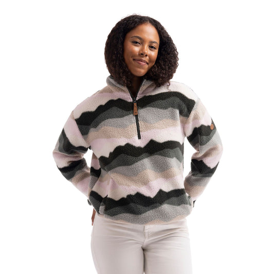 Ovie Womens 1/2 Zip Sherpa Fleece Top in Sage Mountain Print