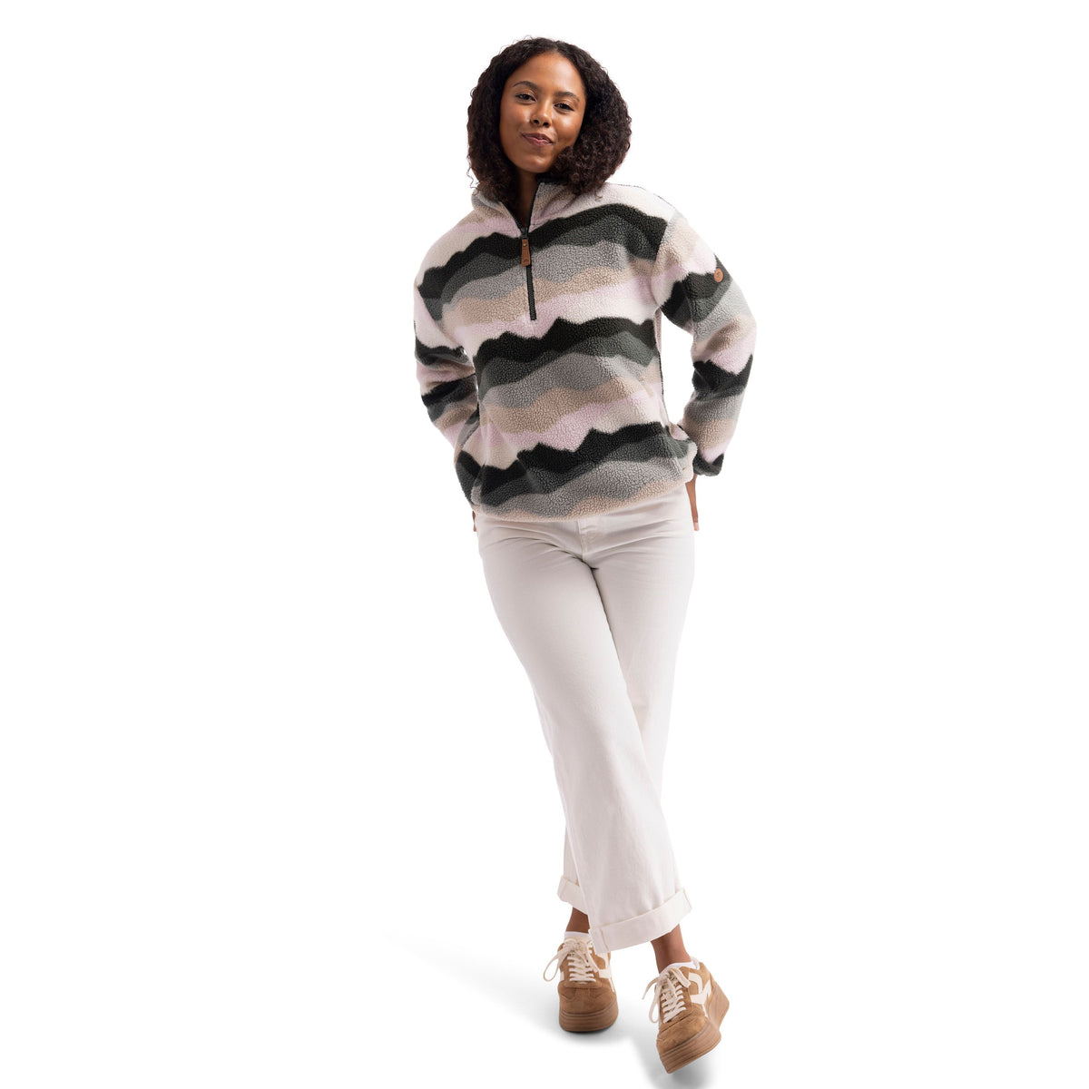 Ovie Womens 1/2 Zip Sherpa Fleece Top in Sage Mountain Print