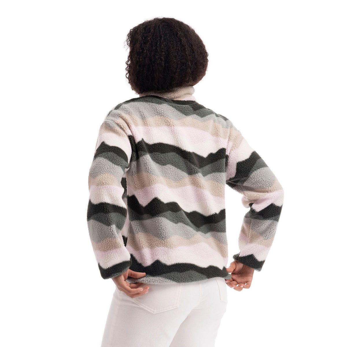 Ovie Womens 1/2 Zip Sherpa Fleece Top in Sage Mountain Print