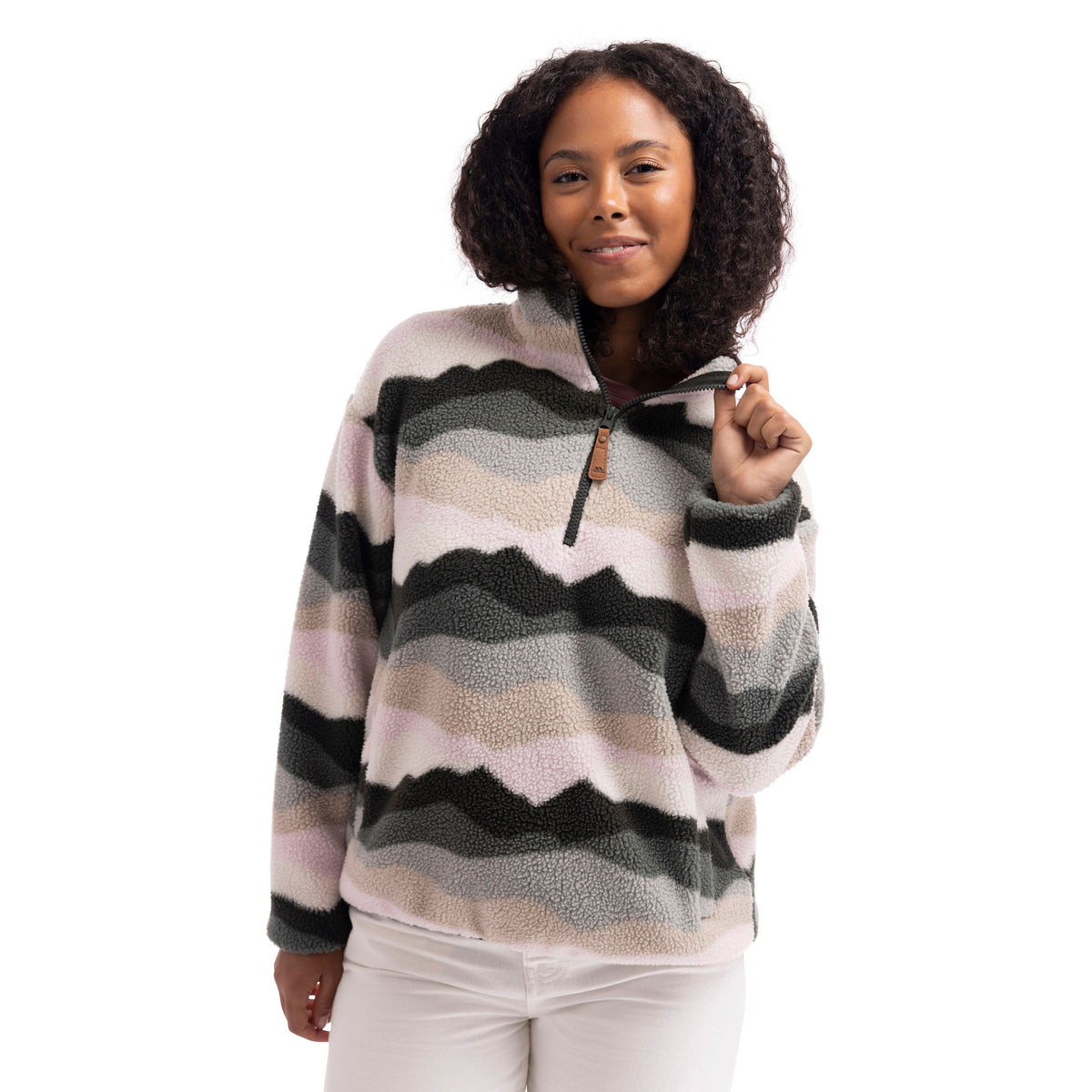 Ovie Womens 1/2 Zip Sherpa Fleece Top in Sage Mountain Print