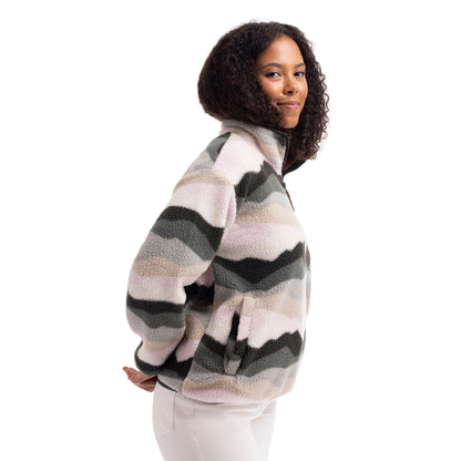 Ovie Womens 1/2 Zip Sherpa Fleece Top in Sage Mountain Print