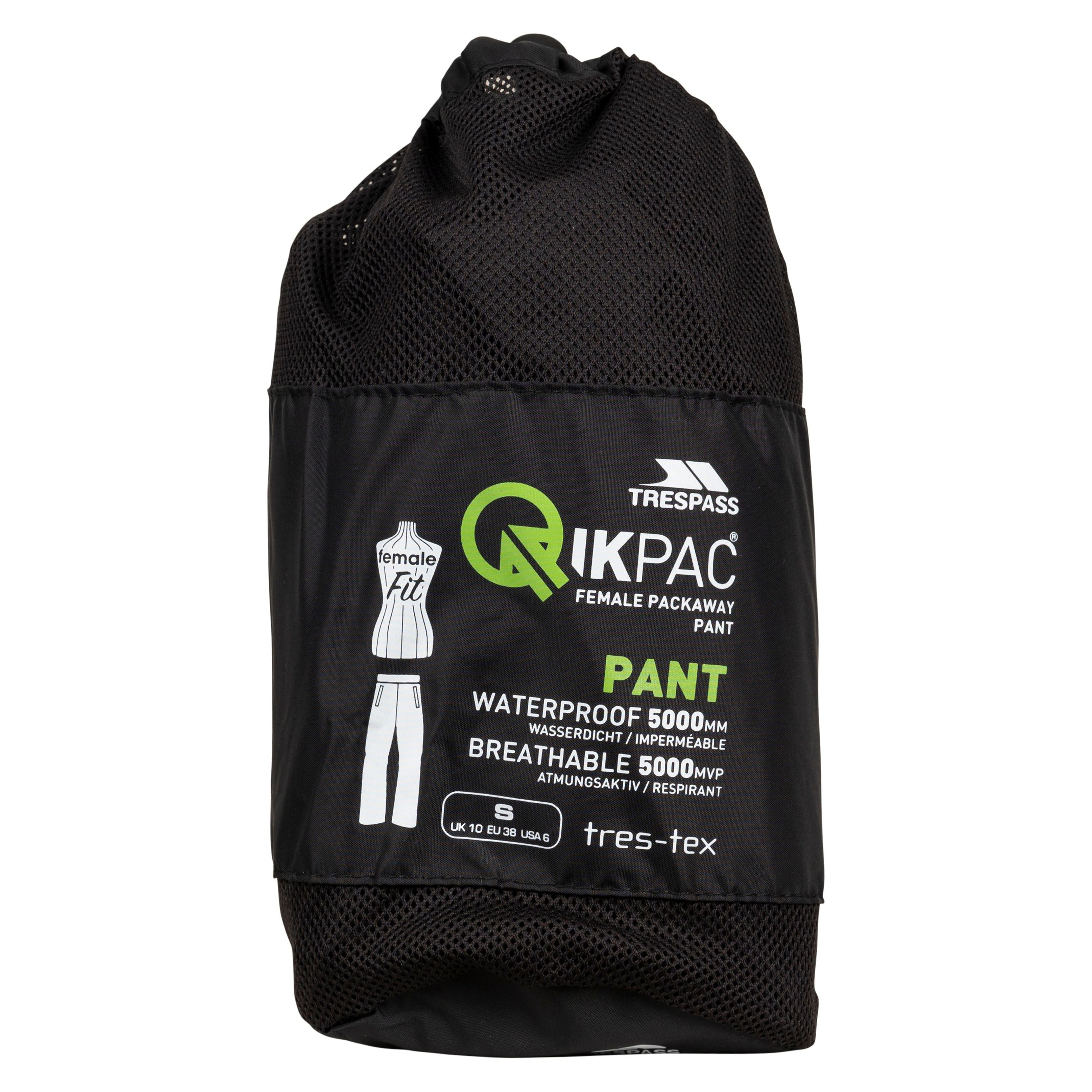 Qikpac Women s Pack Away Waterproof Trousers in Black Trespass