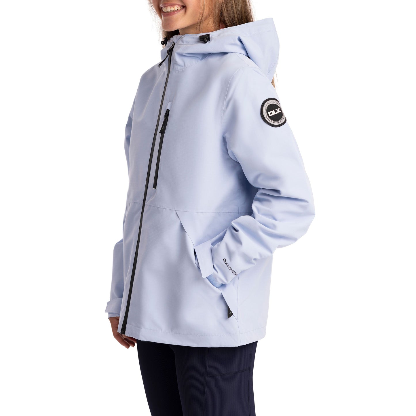 Light blue jacket with a brand logo on a white background