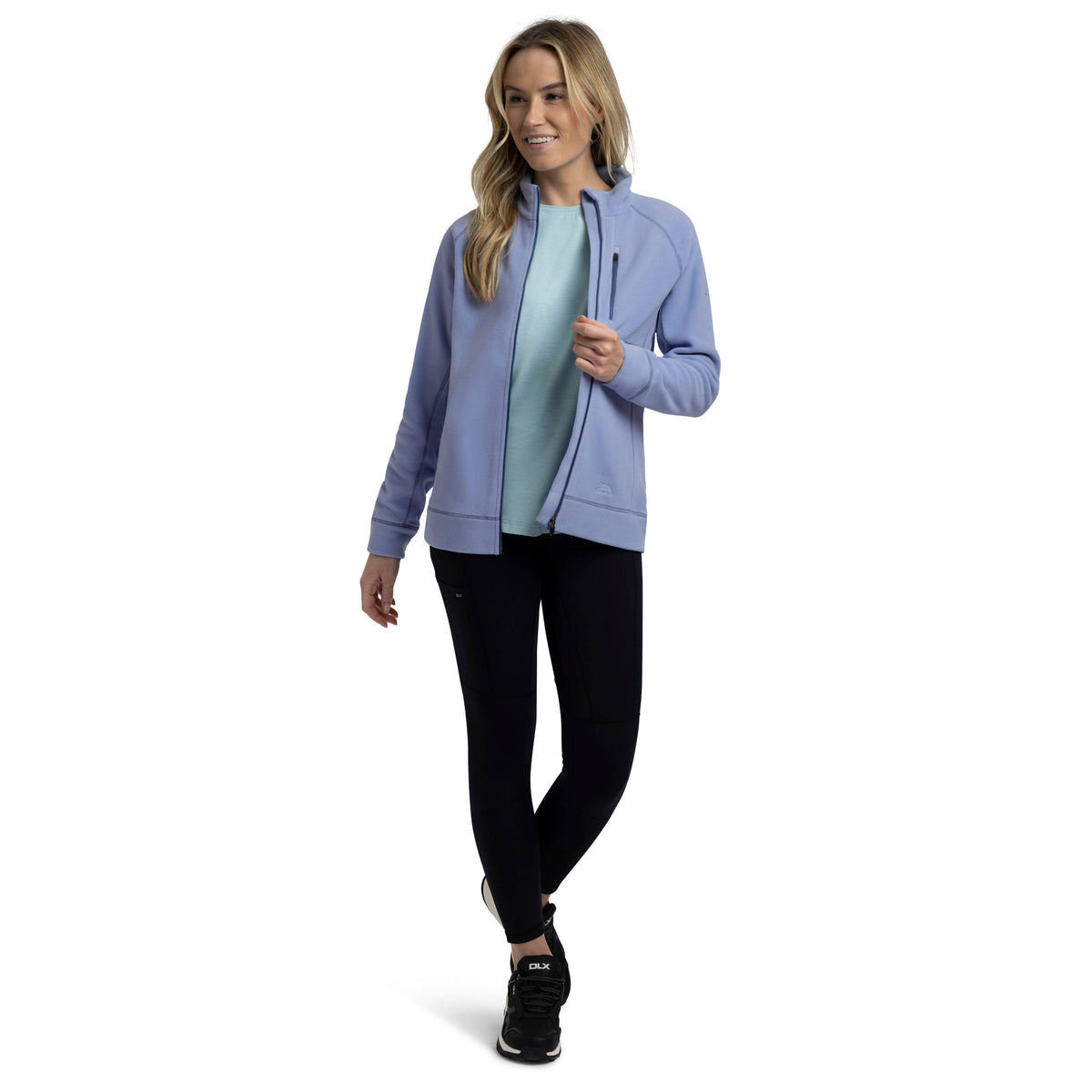 Script Women's Recycled Brushed Full Zip Microfleece in Cool Blue