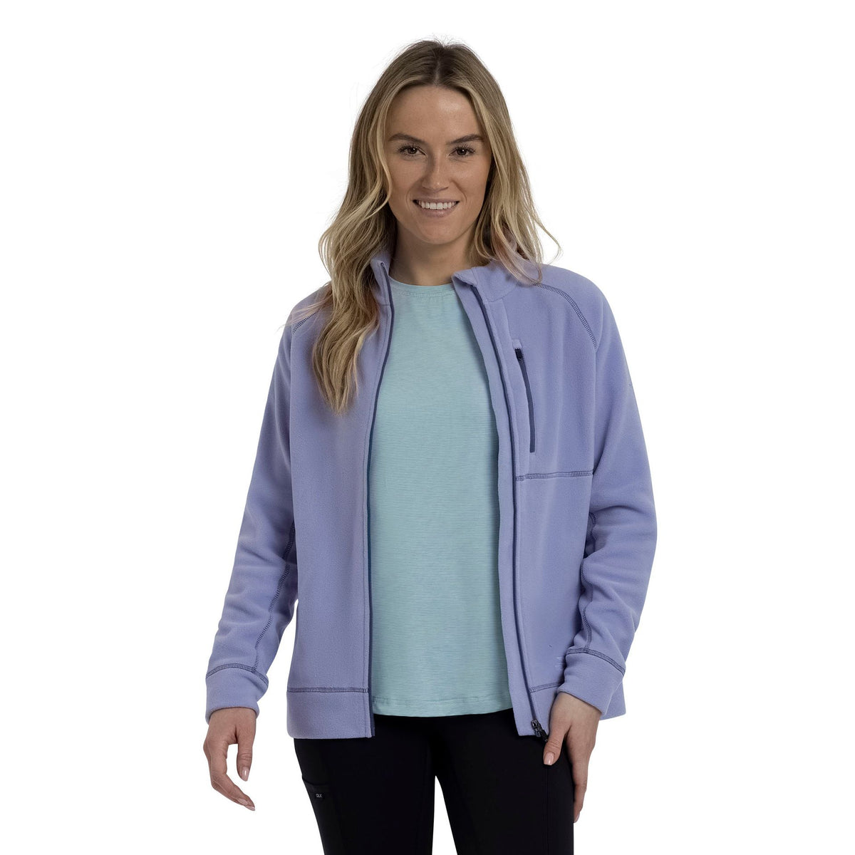 Script Women's Recycled Brushed Full Zip Microfleece in Cool Blue