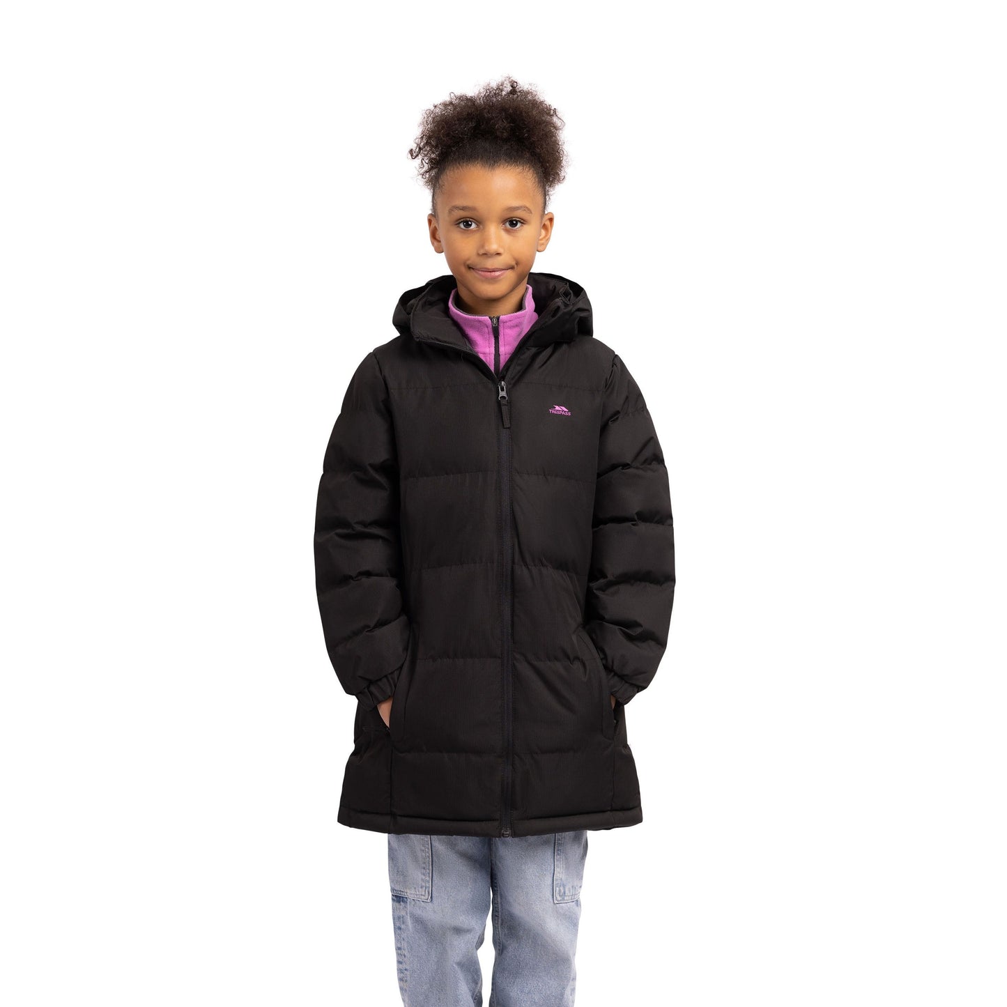 Tiffy Girls Padded Longer Length Waterproof Casual Jacket in Black