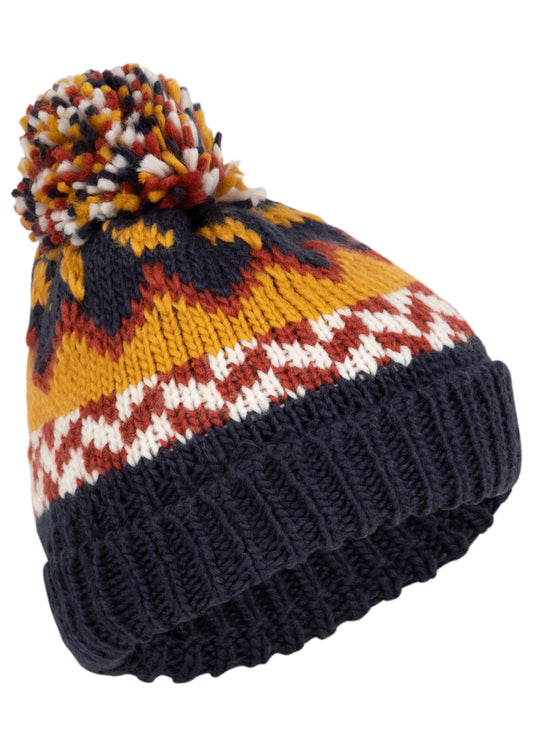 Twiglet Kids Lined Kids Knitted Hat in Navy / Honeybee