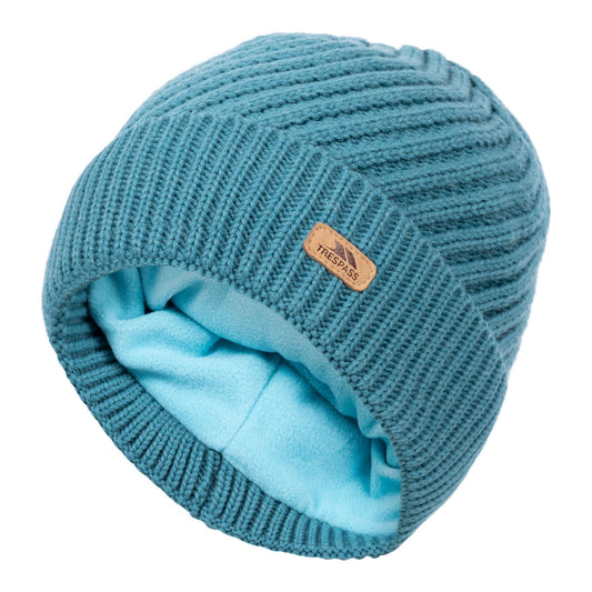 Twisted Womens Knitted Hat in Storm Blue with Lining
