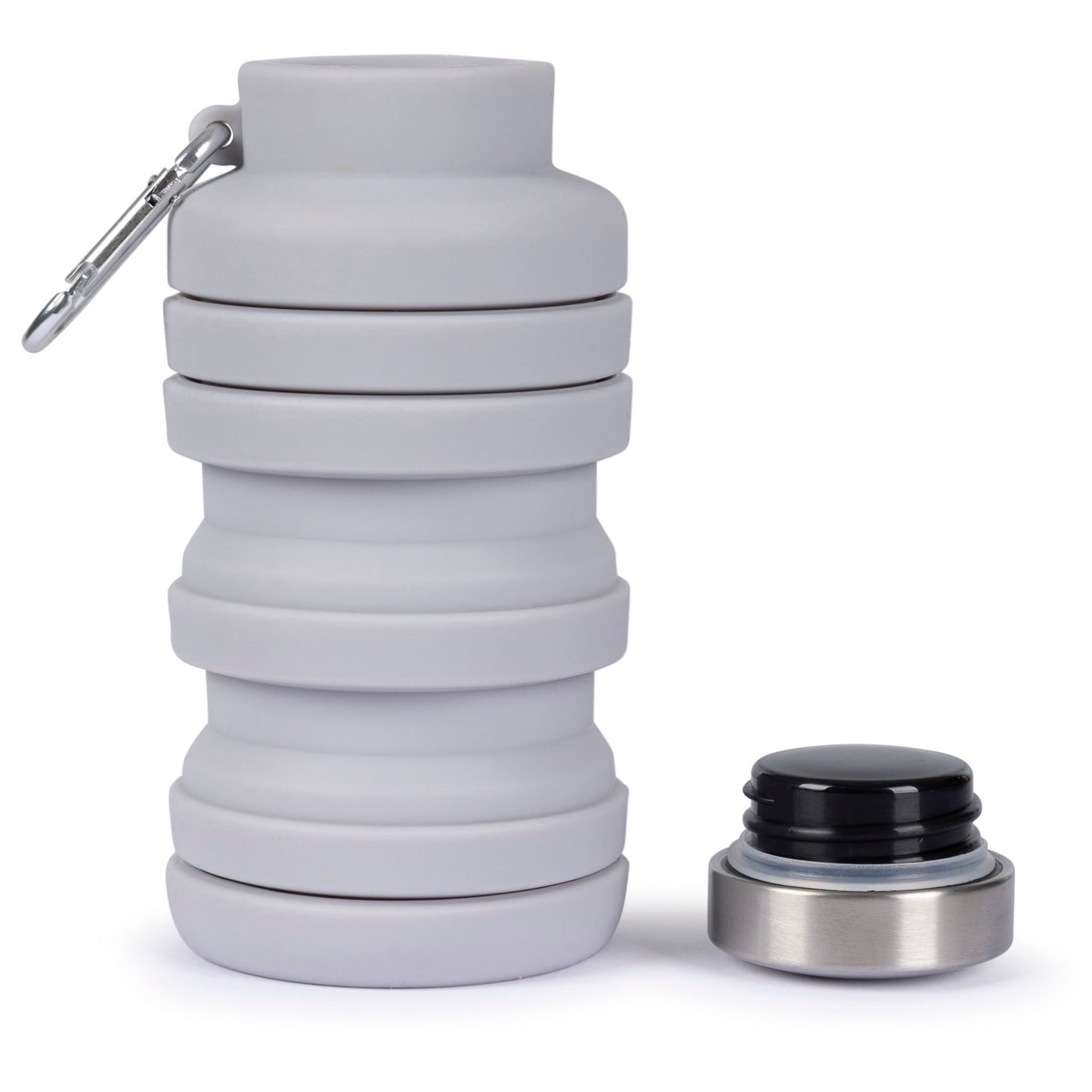 Vavo Folded Silicone Bottle With Carabineer 0.5L in Platinum
