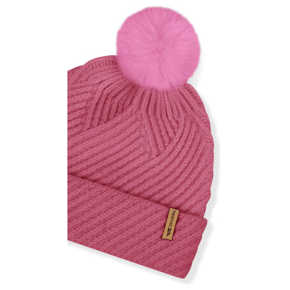 Anala Women's Knitted Bobble Hat in Faded Rose