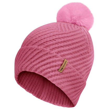 Anala Women's Knitted Bobble Hat in Faded Rose