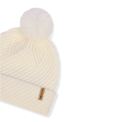 Anala Women's Knitted Bobble Hat in Ghost
