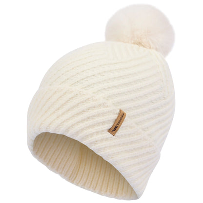 Anala Women's Knitted Bobble Hat in Ghost