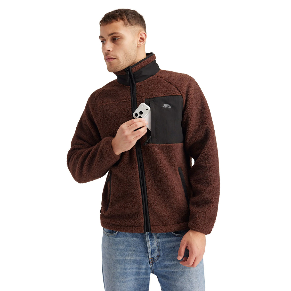Brookes Men's Heavyweight Borg Fleece Jacket in Dark Brown