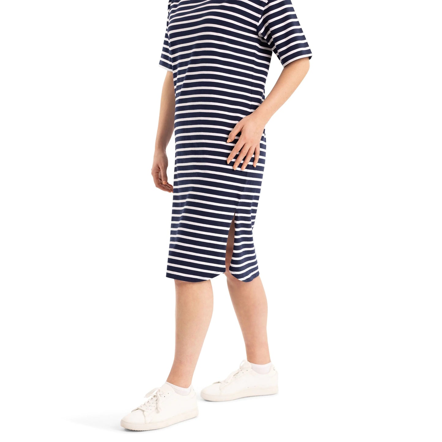 Elayna Womens Midi Dress in Navy Stripe