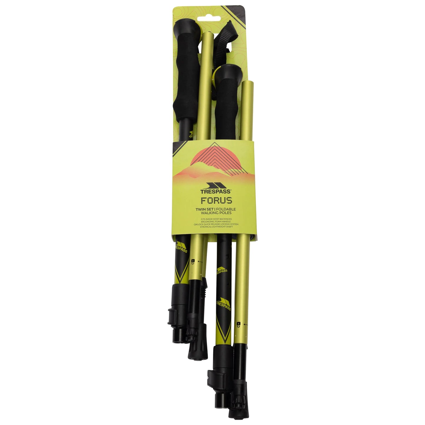 Forus Foldable Walking Pole Set in Fluorescent Green