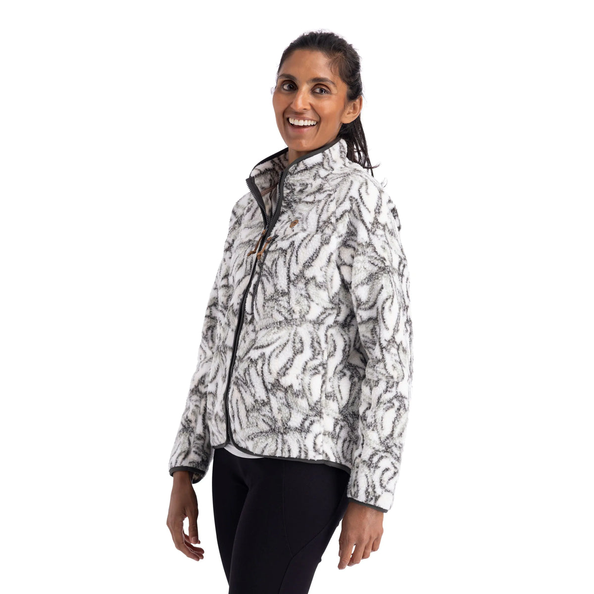 Jessie Women's Sherpa Full Zip Fleece Jacket in Ghost Print
