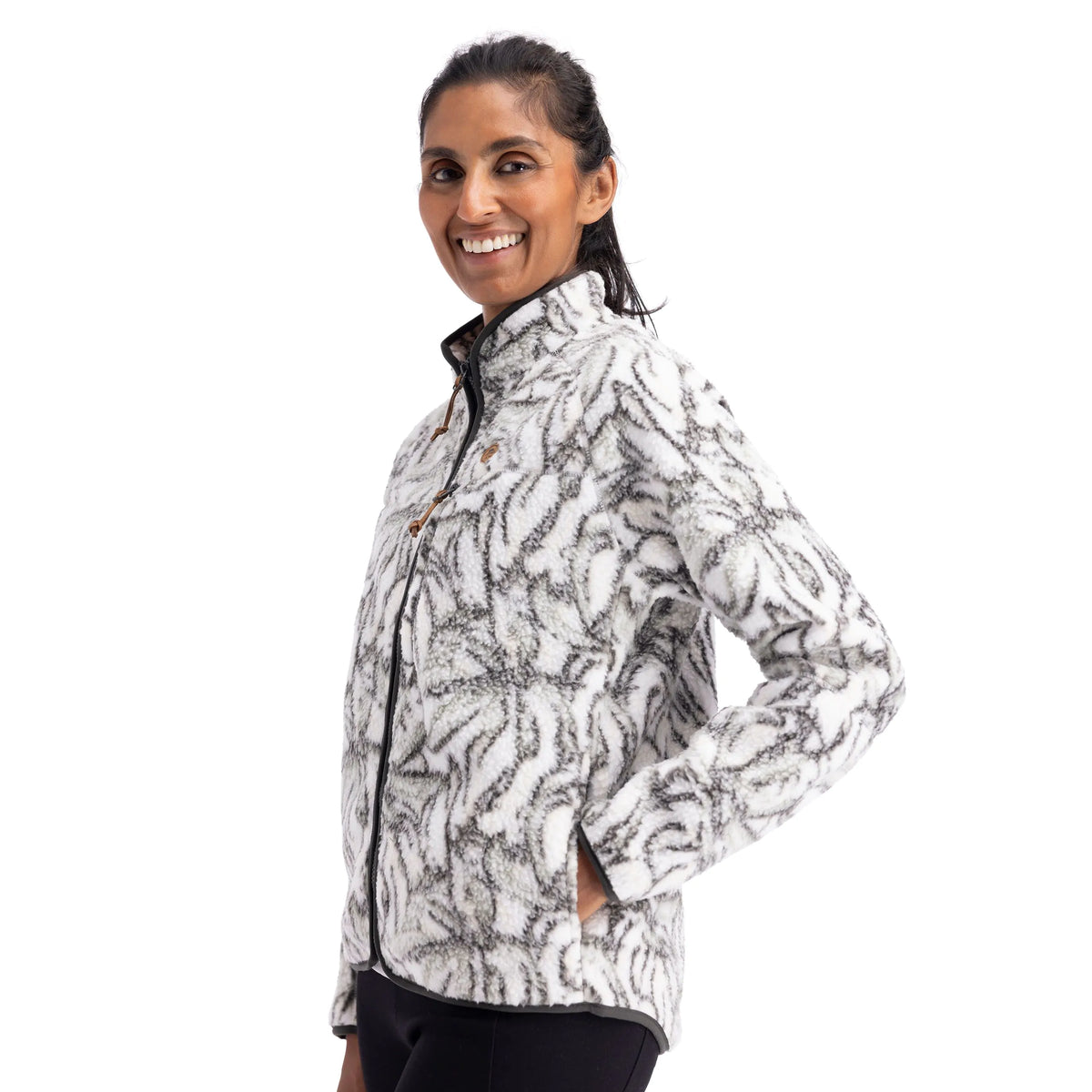 Jessie Women's Sherpa Full Zip Fleece Jacket in Ghost Print