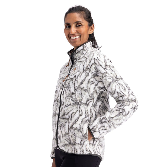 Jessie Women's Sherpa Full Zip Fleece Jacket in Ghost Print